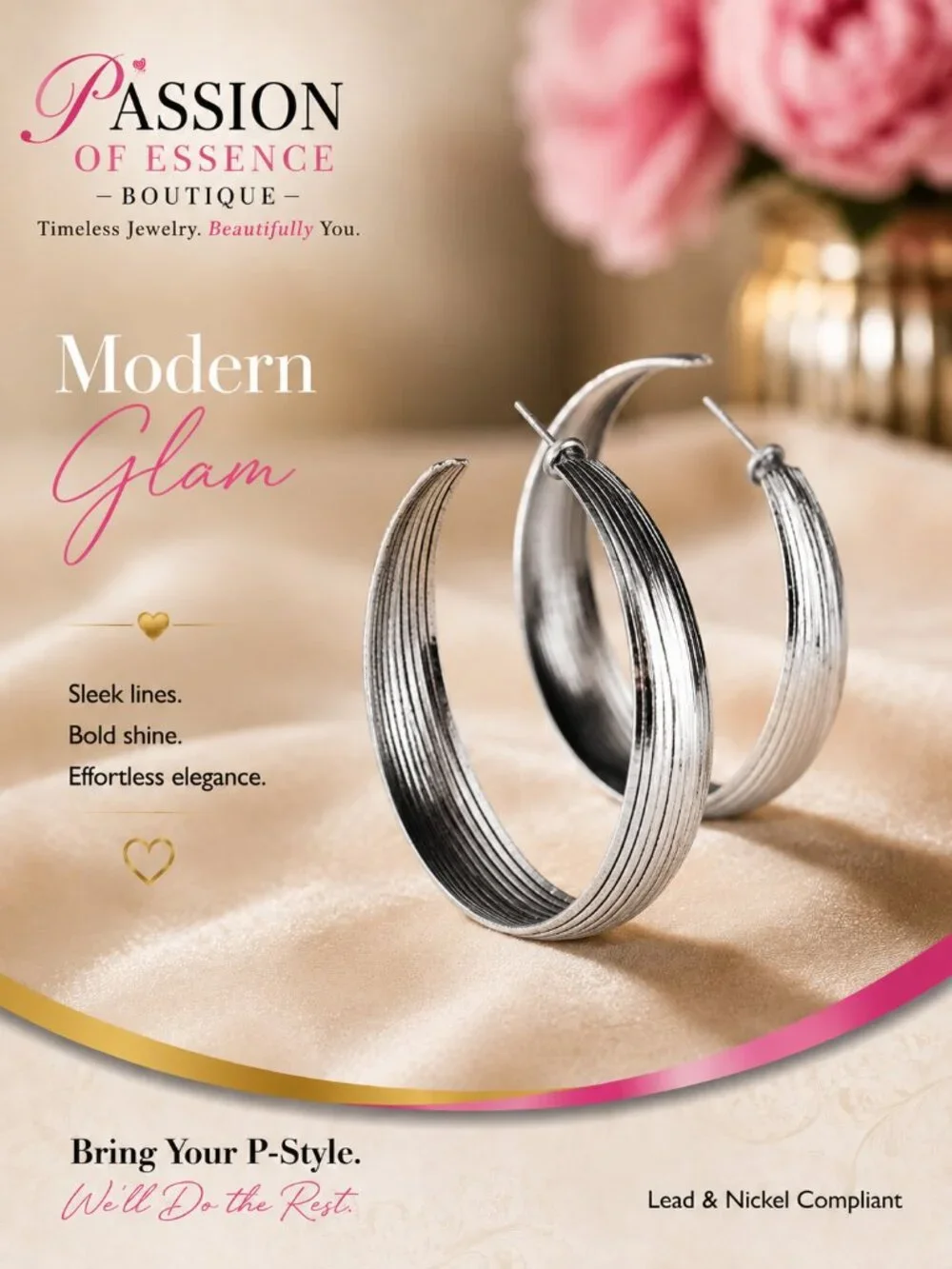 Sleek Statement Silver-Tone Textured Hoop Earrings